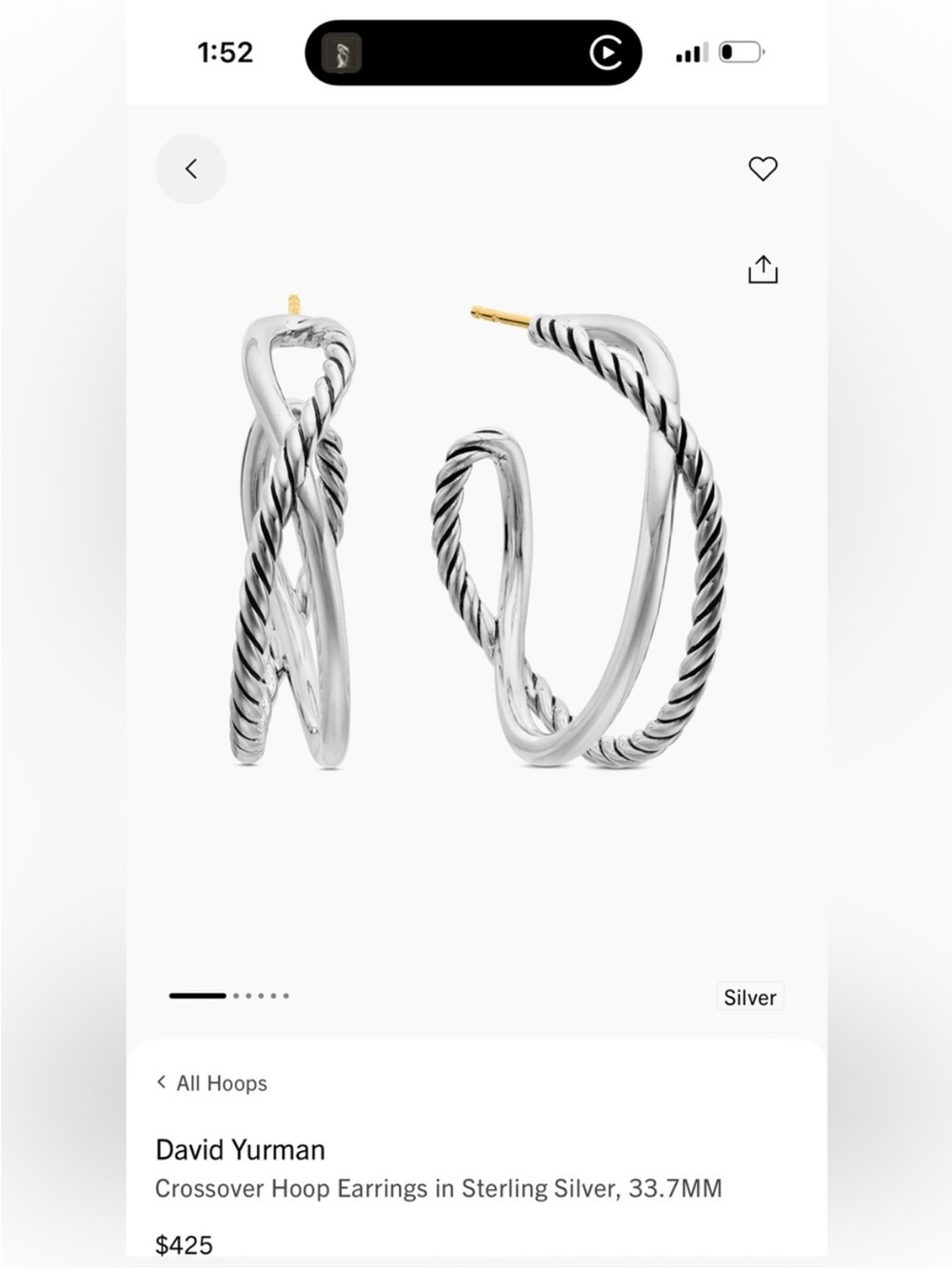 David Yurman Silver Twisted Crossover Hoop Earrings